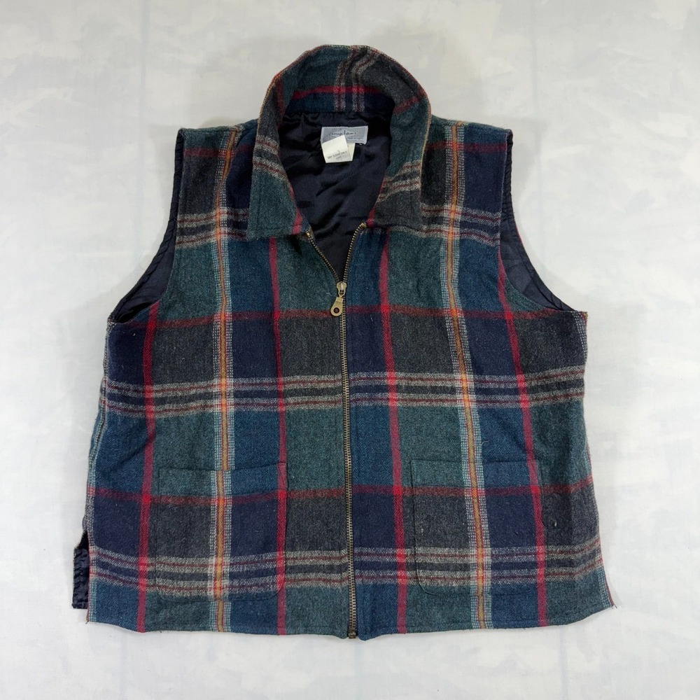 Classic Blues Wrangler Vest Mens Medium Colorful Plaid Wool Collared Front Zip